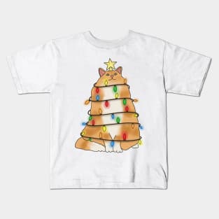 Fluffy Orange cat christmas tree Kids T-Shirt